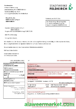 Austria Stadtwerke Feldkirch business utility bill template in Word and PDF format
